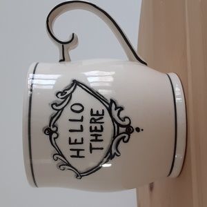 Molly Hatch Anthropologie HELLO THERE Black On White Cup Mug Aqua Stripes Inside